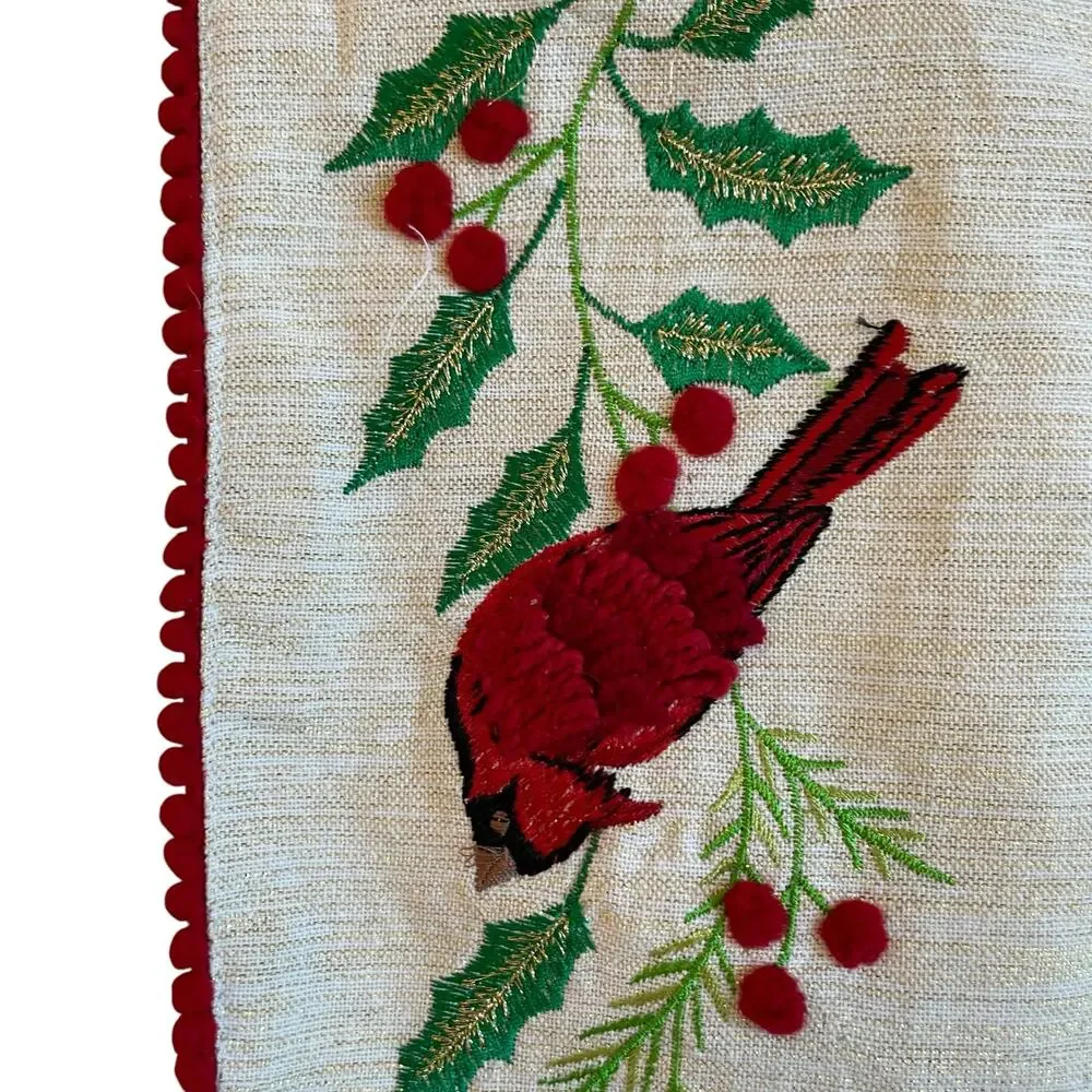The Farmhouse Embroidered Red Cardinals Christmas Table Runner 16x72 Holiday New